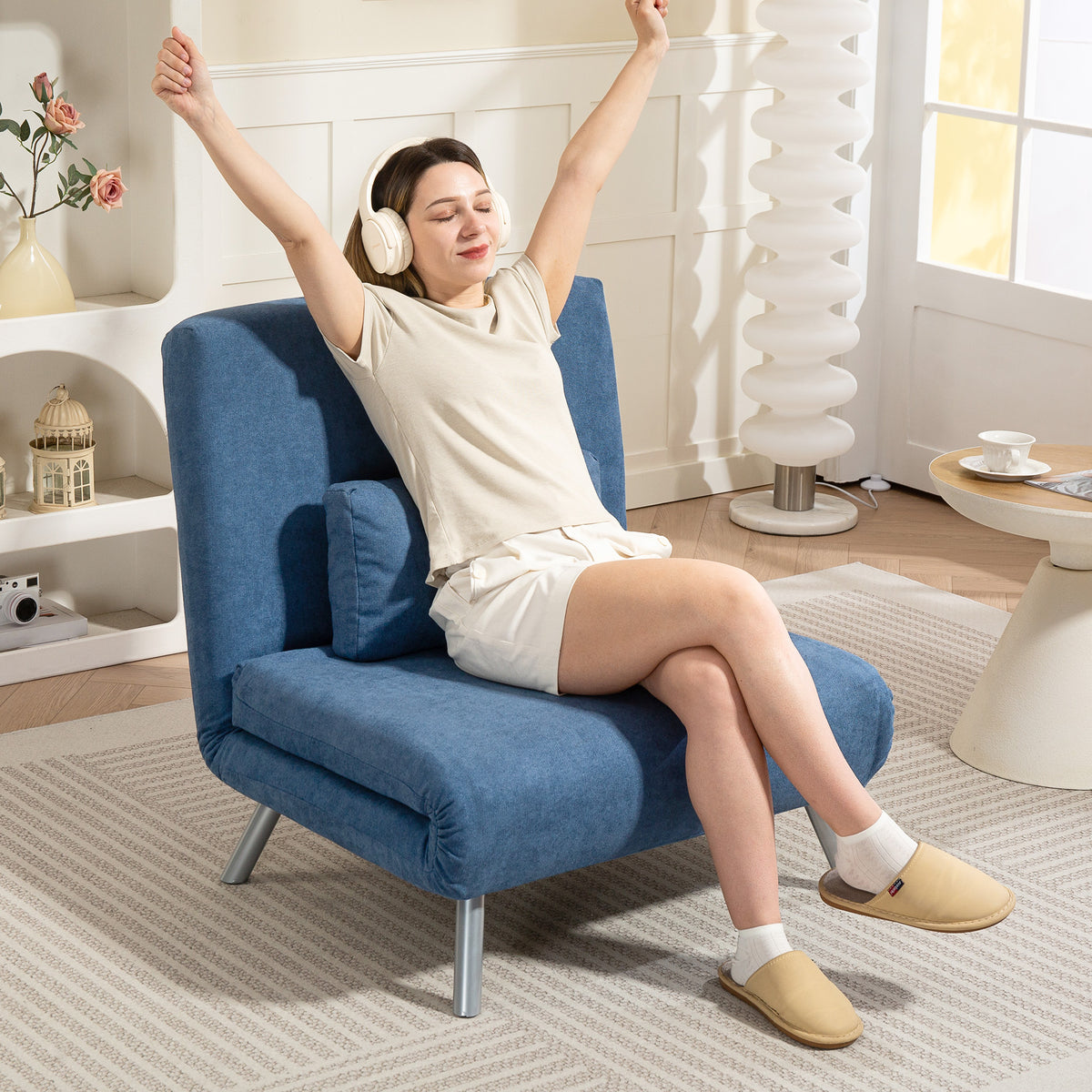 HOMCOM Polstersessel mit Bettfunktion, 3-in-1 Design, Schlafsessel, Gästebett, Stoffbezug, mit Kissen – Produktabbildung 2