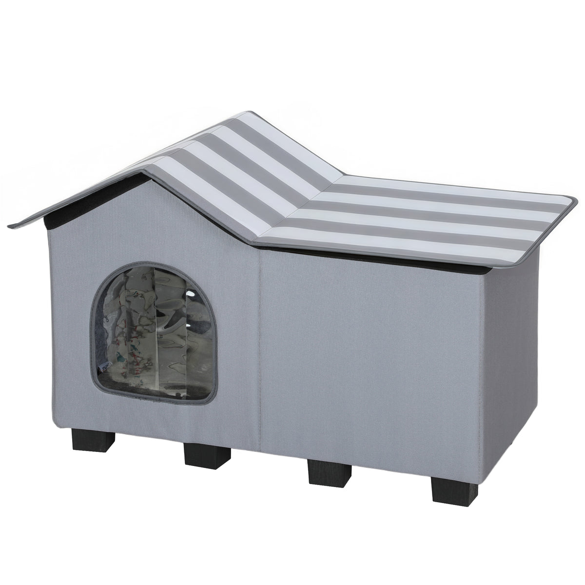 PawHut Katzenhaus Wasserabweisend Katzenhütte mit Abnehmbar Satteldach Wärmeisolierung Plattform 70x43x45 cm
