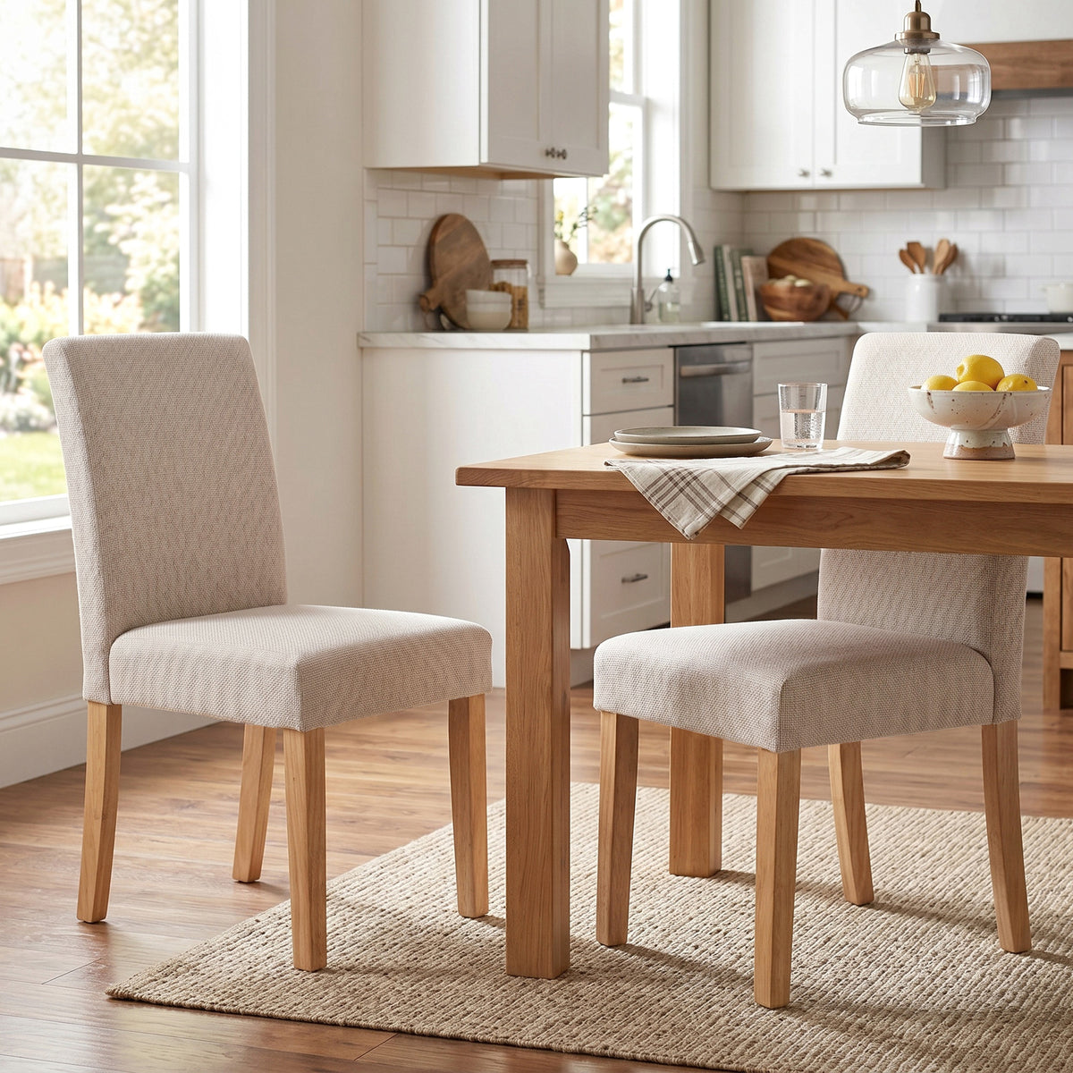 HOMCOM Esszimmerstühle im 2er-Set, moderne Leinen-Polsterstühle mit gepolstertem Sitz und Rückenlehne – Produktabbildung 2