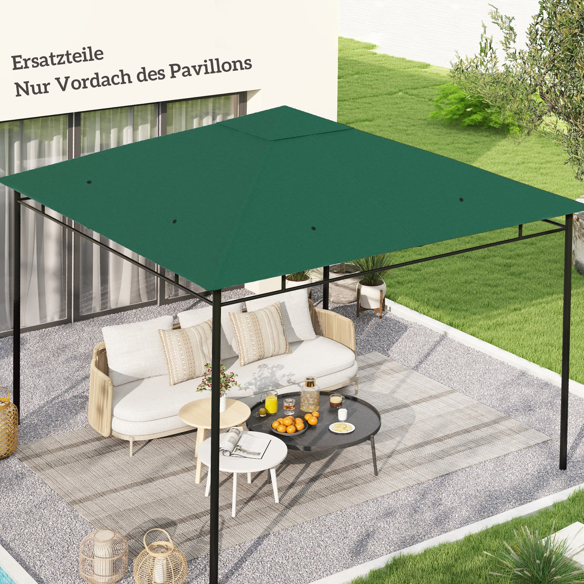 Ersatzdach für Gartenpavillon, 8 Wasserabflusslöcher, einfache Montage, Polyester, grün, 2,98 x 2,98 m – Produktabbildung 2