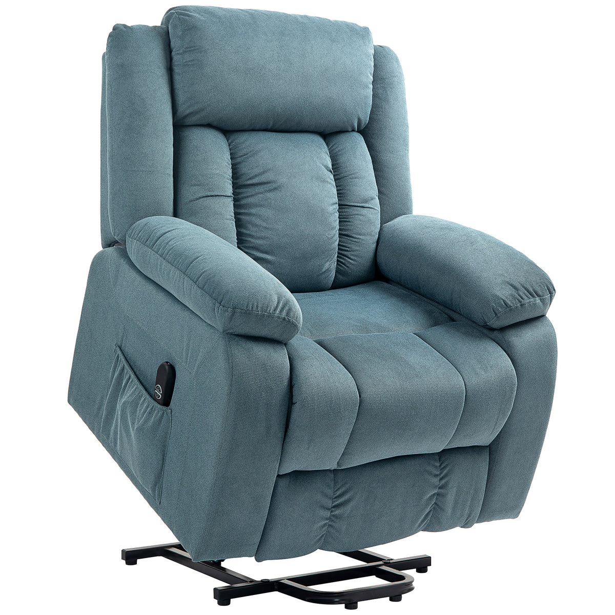 HOMCOM Aufstehsessel mit weichem Bezug, Recliner-Sessel mit Fernbedienung und Seitentaschen, Blau