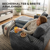 HOMCOM Chaiselongue 2 Sitzer Groß Schlafsofa 134 x 151 cm mit Becherhalter für Wohnzimmer, Grau – Produktabbildung 7