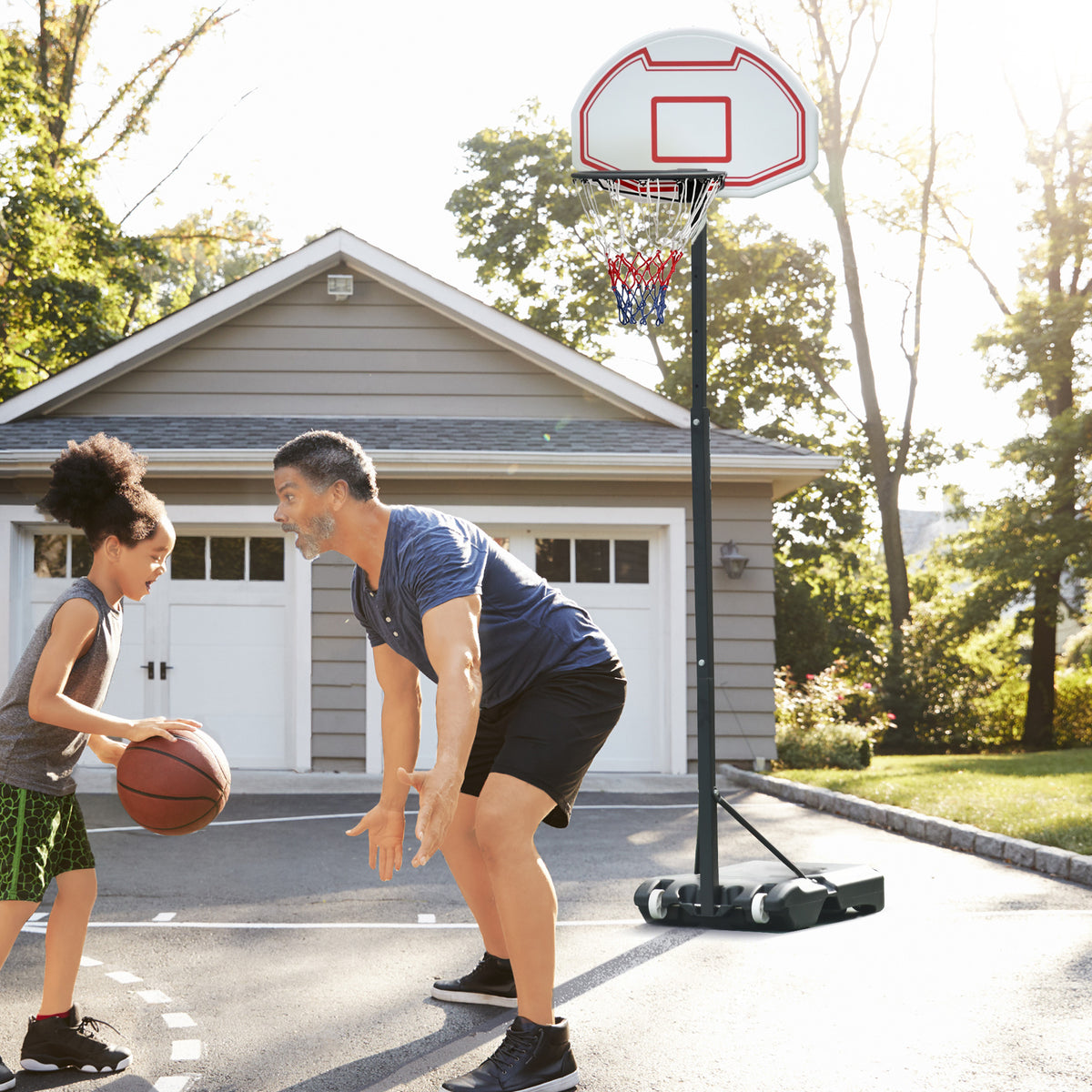 HOMCOM Basketballkorb Outdoor mit Rollen 155-210 cm Höhenverstellbar, Transportable Basketballständer – Produktabbildung 2