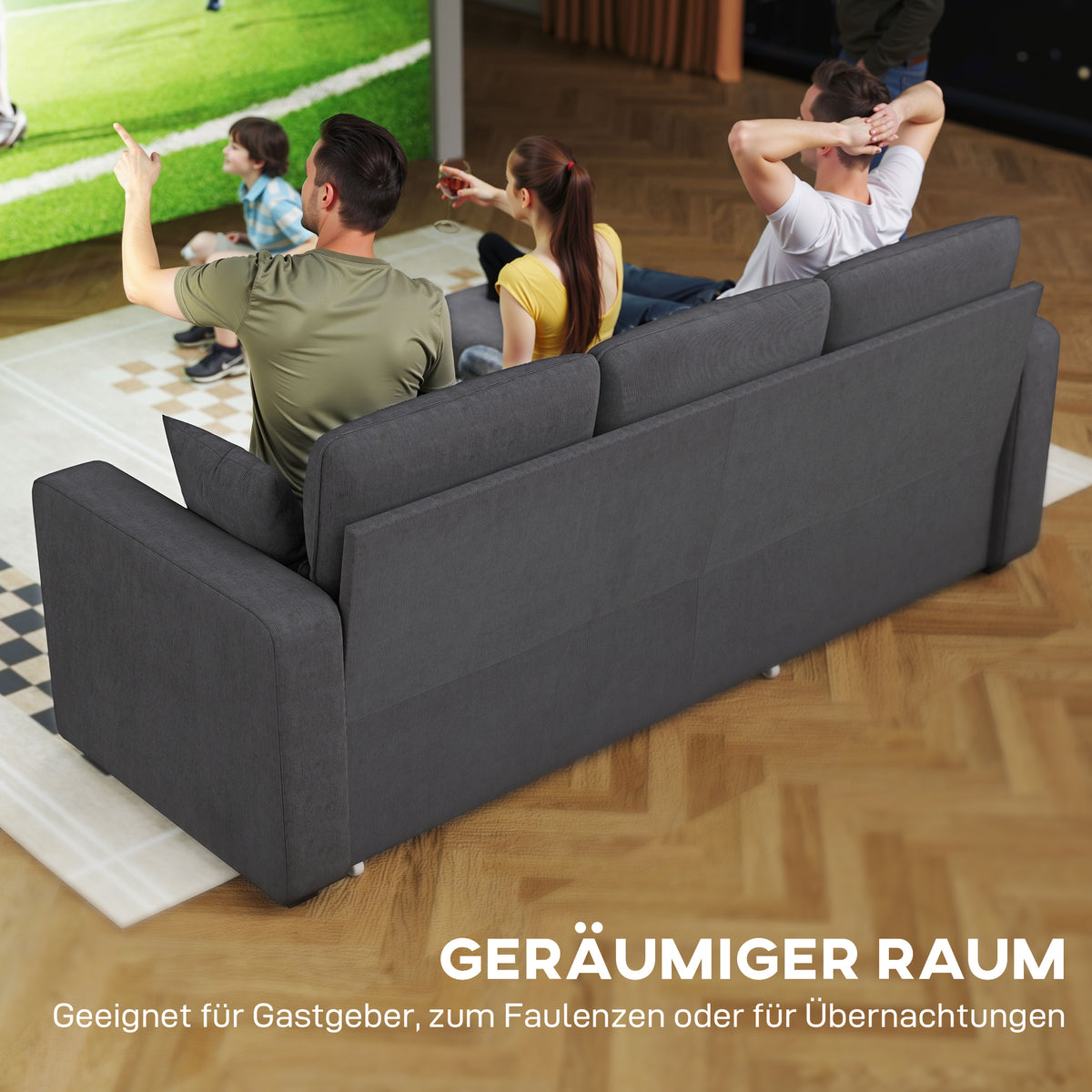 HOMCOM Verstellbares Bettsofa, L-förmiges Gästesofa mit Bettfunktion, Stauraum, Kissen, für Wohnzimmer – Produktabbildung 14