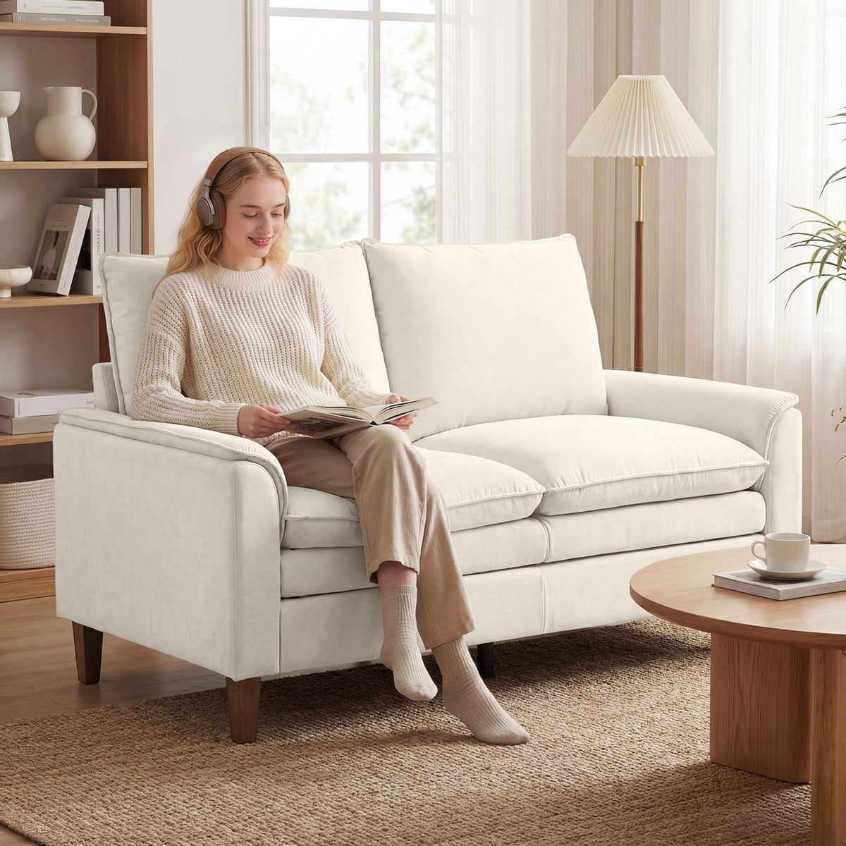 HOMCOM 146 cm Zweisitzer Sofa, Chenille-Sofa mit doppellagiger Polsterung, Federkissen, tiefem Sitz – Produktabbildung 2