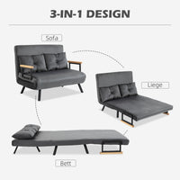 HOMCOM Schlafsofa 2er-Sofa Samtsofa, Schlaffunktion, inkl. 2 Kissen, Samtoptik, Natur + Dunkelgrau + – Produktabbildung 4