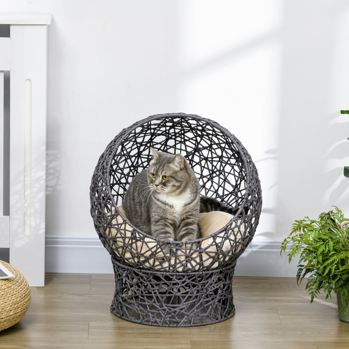 PawHut Katzenkorb, Katzenhöhle inkl. Kissen, 2-teilig, 50 cm x 50 cm x 60 cm, Cremeweiß + Anthrazit – Produktabbildung 2