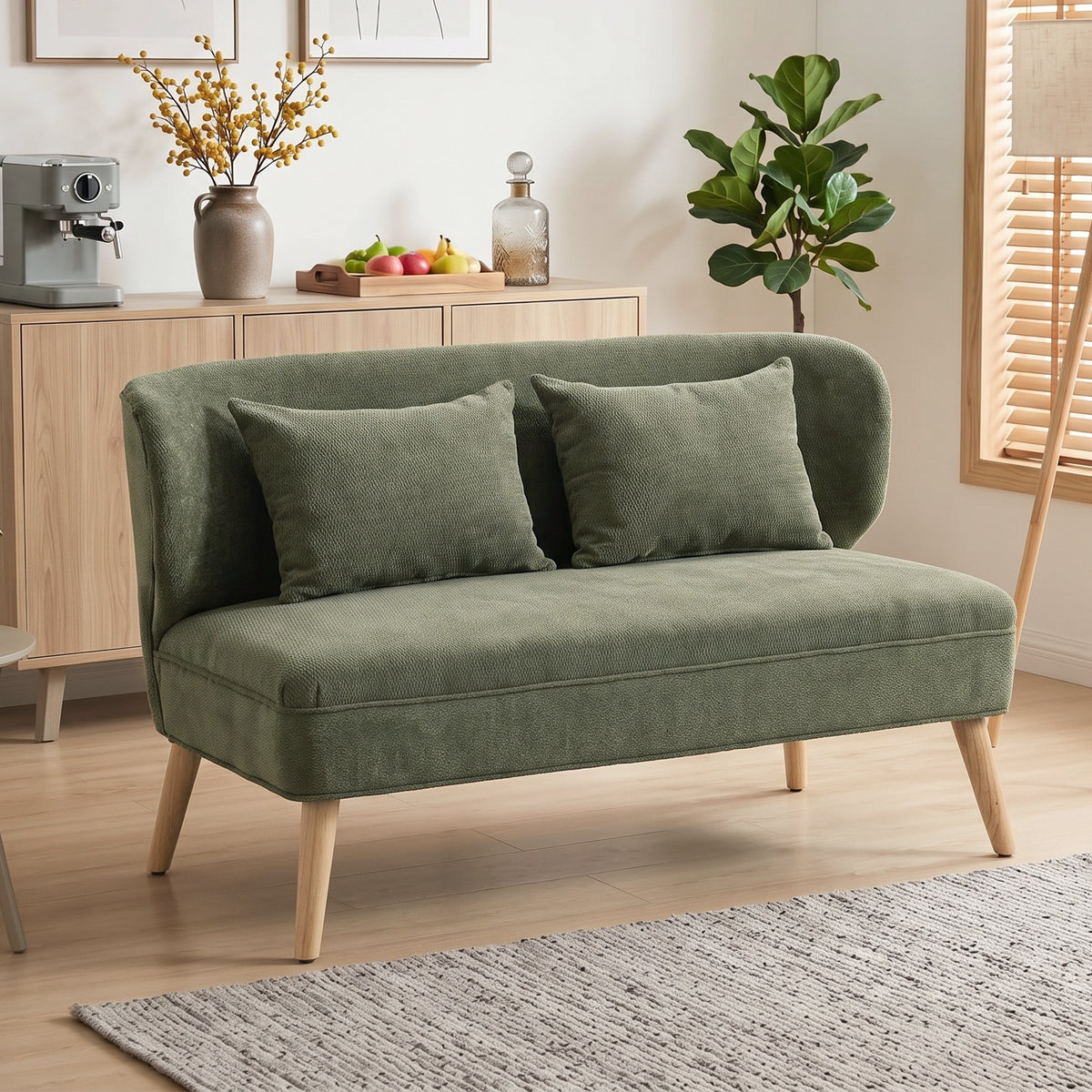 HOMCOM 2-Sitzer-Sofa, kleines Chenille-Sofa mit Flügelrücken, dickem Sitz, Gummibaumholzfüßen – Produktabbildung 2
