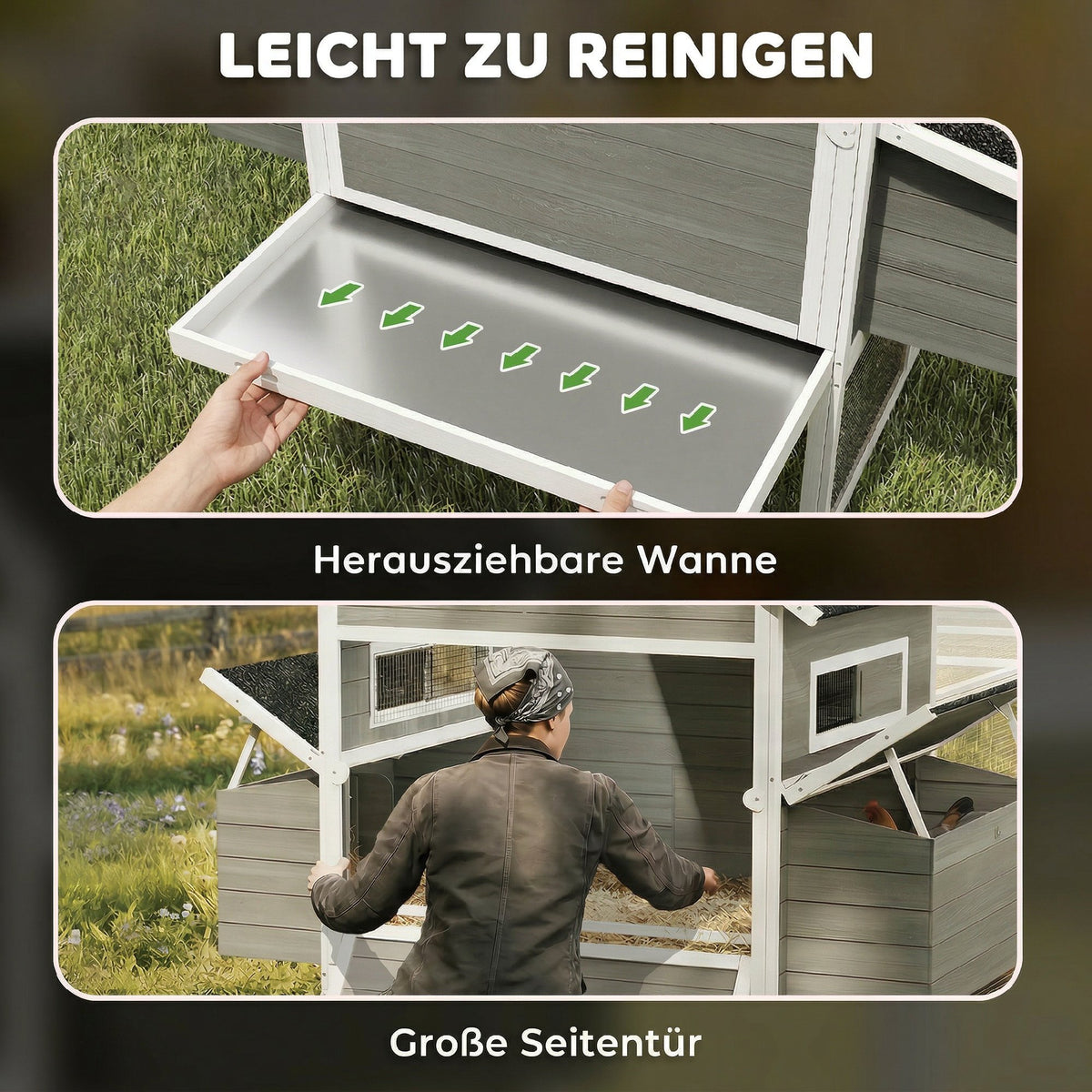 PawHut Hühnerstall aus Holz mit Auslauf Nistkasten Asphaltdach herausziehbar Tablett für 4-6 Hühner – Produktabbildung 7