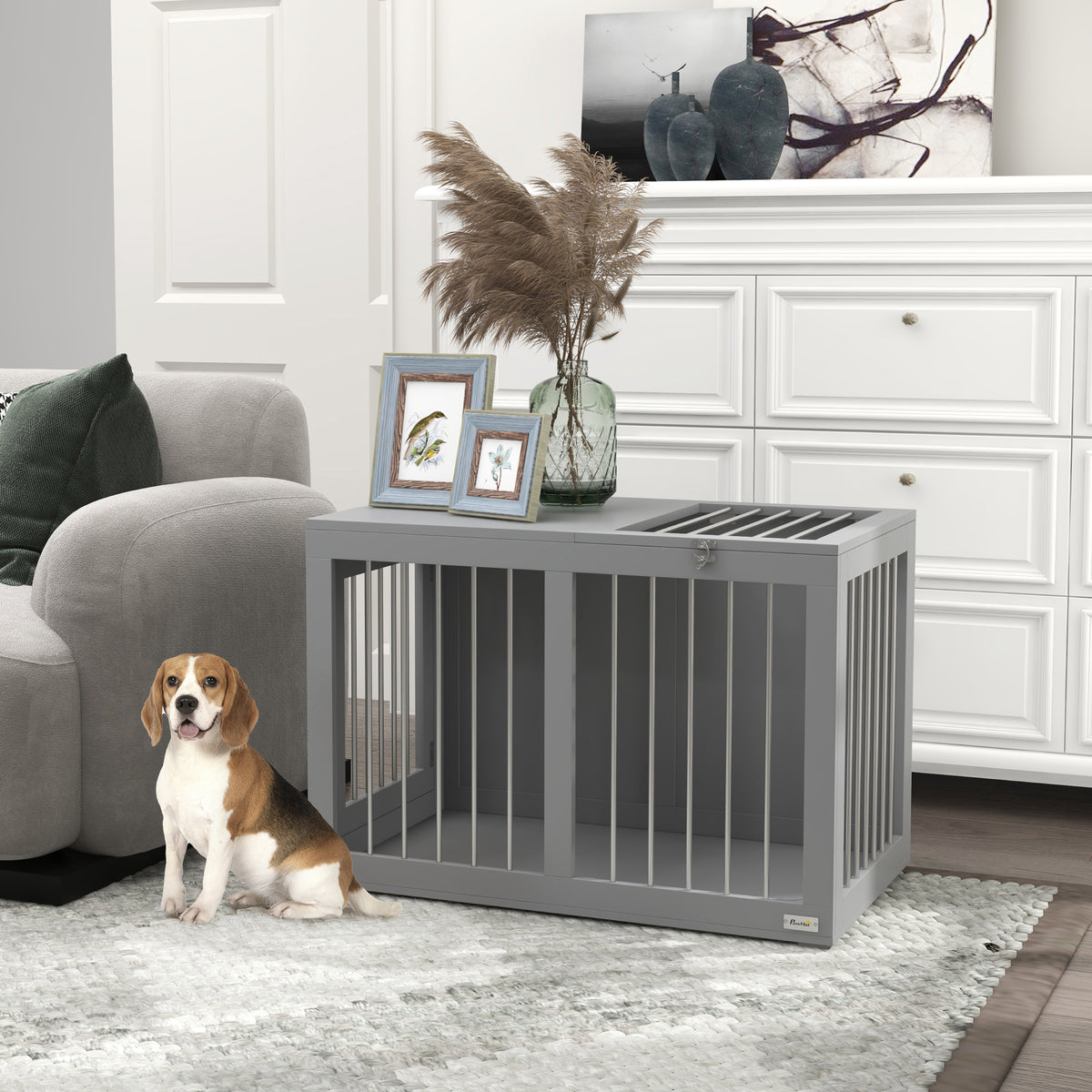 PawHut Hundekäfig Hundebox Hundetransportbox, 2 Türen, verriegelbar, Stahlgitter, 80 cm x 50 cm x 56,5 – Produktabbildung 2