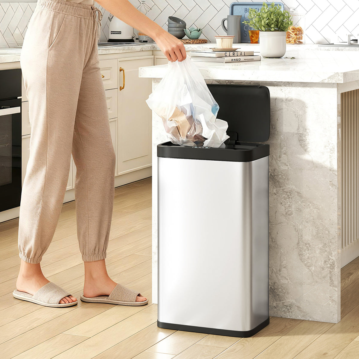 HOMCOM Sensor-Mülleimer, 45L Küchenmülleimer mit Soft-Close-Deckel, Bewegungssensor für Küche – Produktabbildung 2