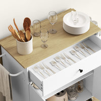 HOMCOM Küchenwagen mit Schublade, Schrankfach, Handtuchstange, 106 x 42 x 87 cm, Weiß/Eiche – Produktabbildung 9