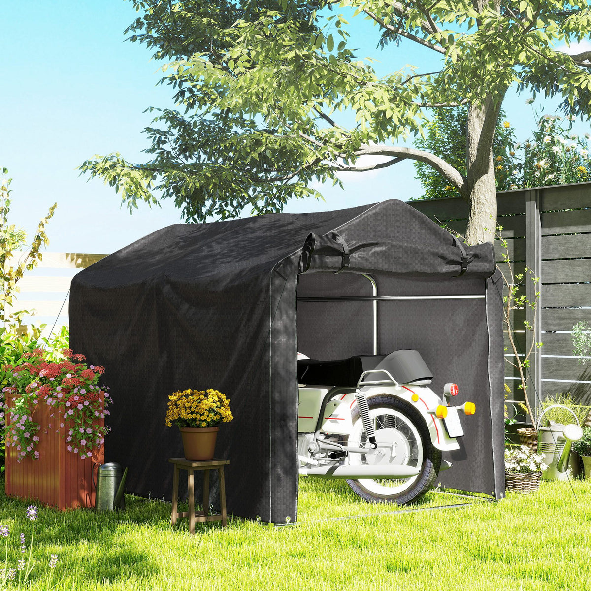 Outsunny Garagenzelt, wasserdicht Zeltgarage mit Tür, UV-beständig 220 x 157 x 165 cm Schwarz – Produktabbildung 2