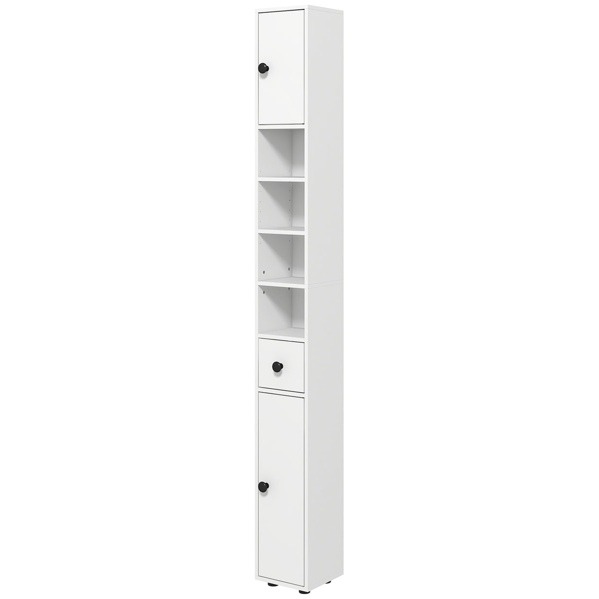 KleanKin Badezimmerschrank, 4 Regale, Schublade, Spanplatte, schlankes Design, Weiß