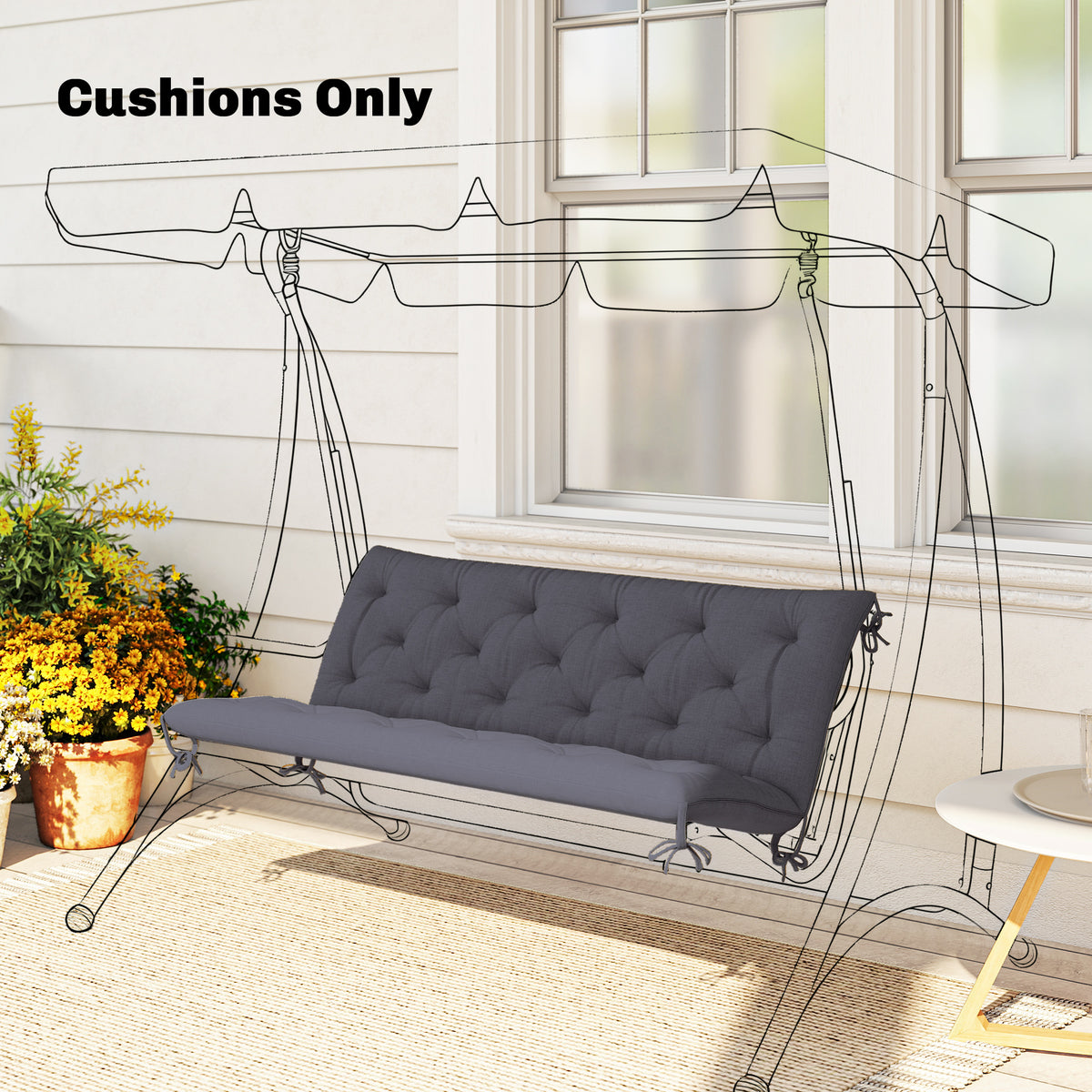 Outsunny 3 Sitzer Bankauflage 150 x 98 x 8 cm Sitzkissen mit Bändern Rückenkissen für Indoor/Outdoor – Produktabbildung 2