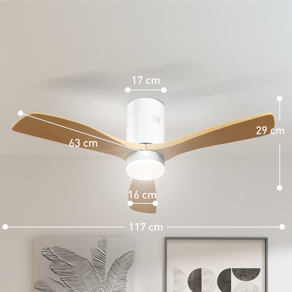 HOMCOM Deckenventilator mit LED-Licht, 6 Geschwindigkeiten, Fernbedienung, Hellbraun – Produktabbildung 3