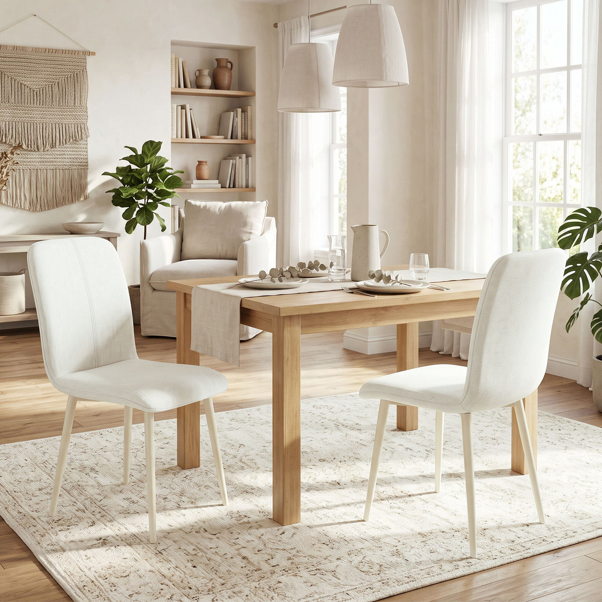 HOMCOM Esszimmerstühle 2er-Set, gepolsterte Küchenstühle in Leinenoptik mit leichten Beinen, Creme – Produktabbildung 2