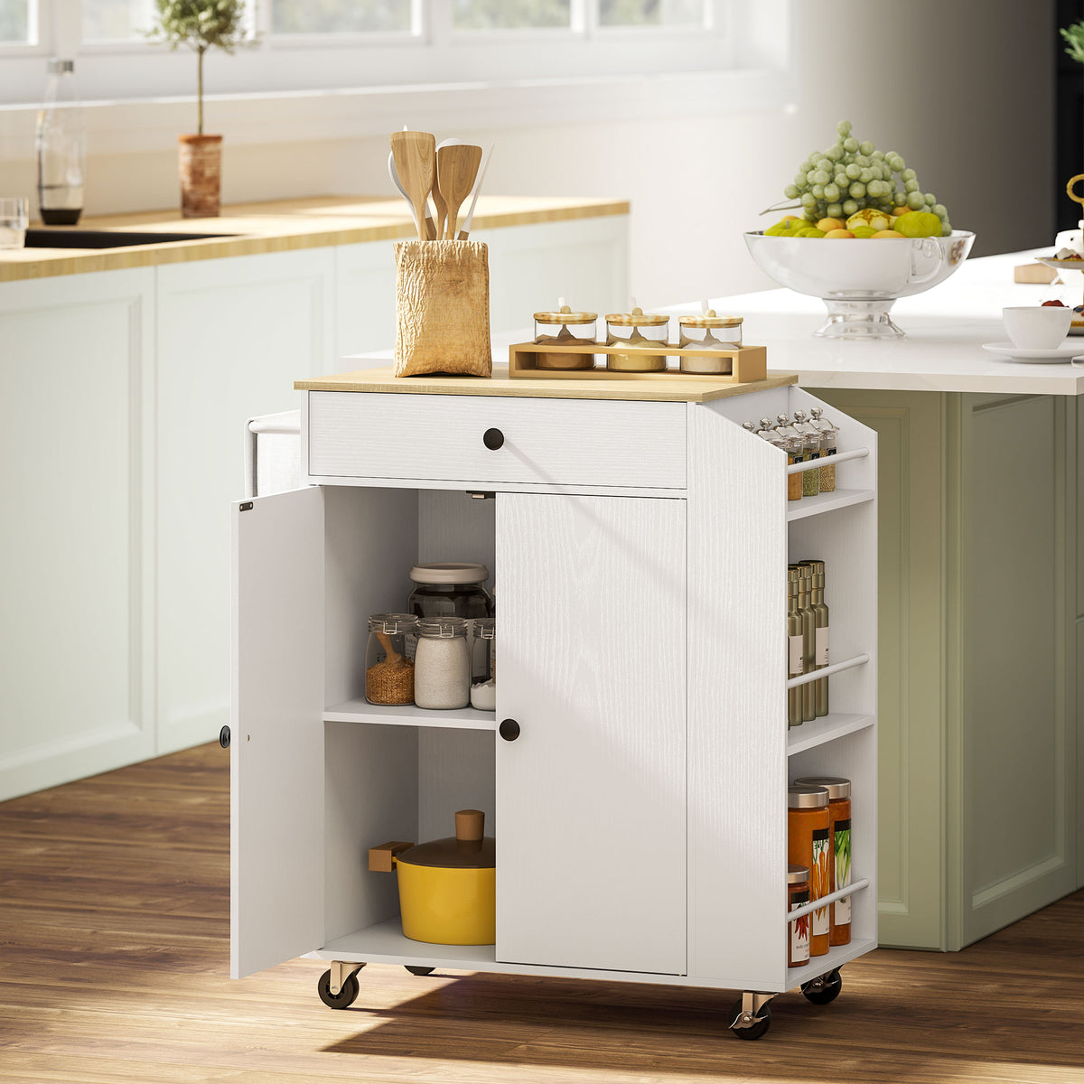 HOMCOM Küchenwagen mit Schublade, Schrankfach, Gewürzregal, Handtuchstange, 82 x 38 x 86,5 cm – Produktabbildung 2