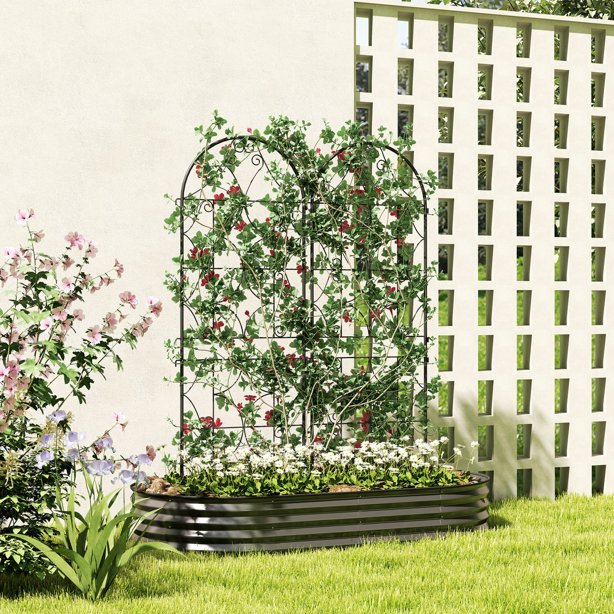 Outsunny Rankgitter Metall 2er Set zum Stecken rostfrei Rankhilfe für Kletterpflanzen 50x150 cm Schwarz – Produktabbildung 2