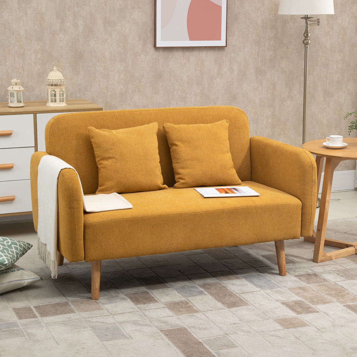 HOMCOM Sofa 2 Sitzer Couch mit 2 Wurfkissen, Kleine Loveseat mit Samtopik Modern Polstersofa für – Produktabbildung 2