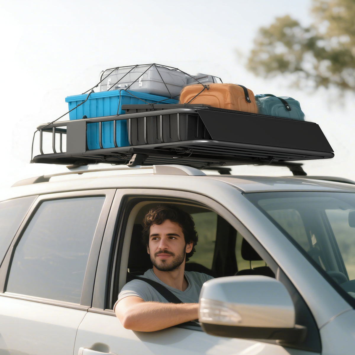 HOMCOM Dachgepäckträger für Autos, Autodach-Korb, 90,7 kg Tragkraft, Dachträger mit Windabweiser – Produktabbildung 2
