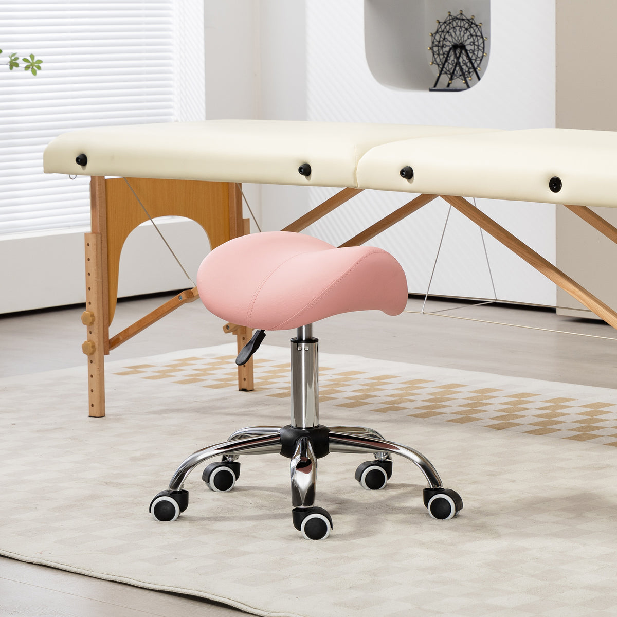 HOMCOM Rollhocker höhenverstellbar 49-61 cm Arbeitshocker 360° drehbar Hocker Bürohocker für Büro Salon – Produktabbildung 2