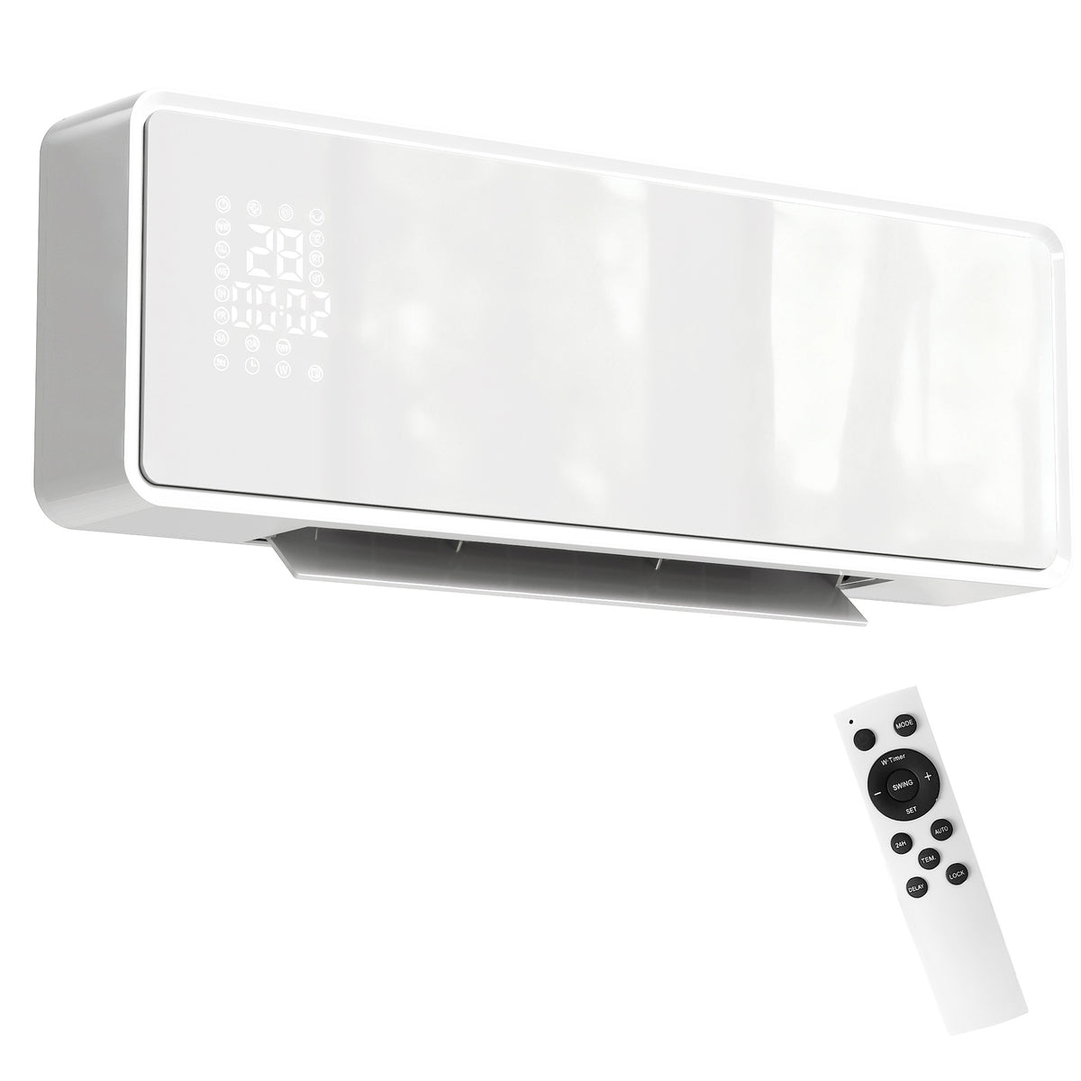 HOMCOM Wandmontierter 2000W Keramik Elektroheizer, Ventilator, Thermostat, Timer, Fernbedienung, Glaspaneel