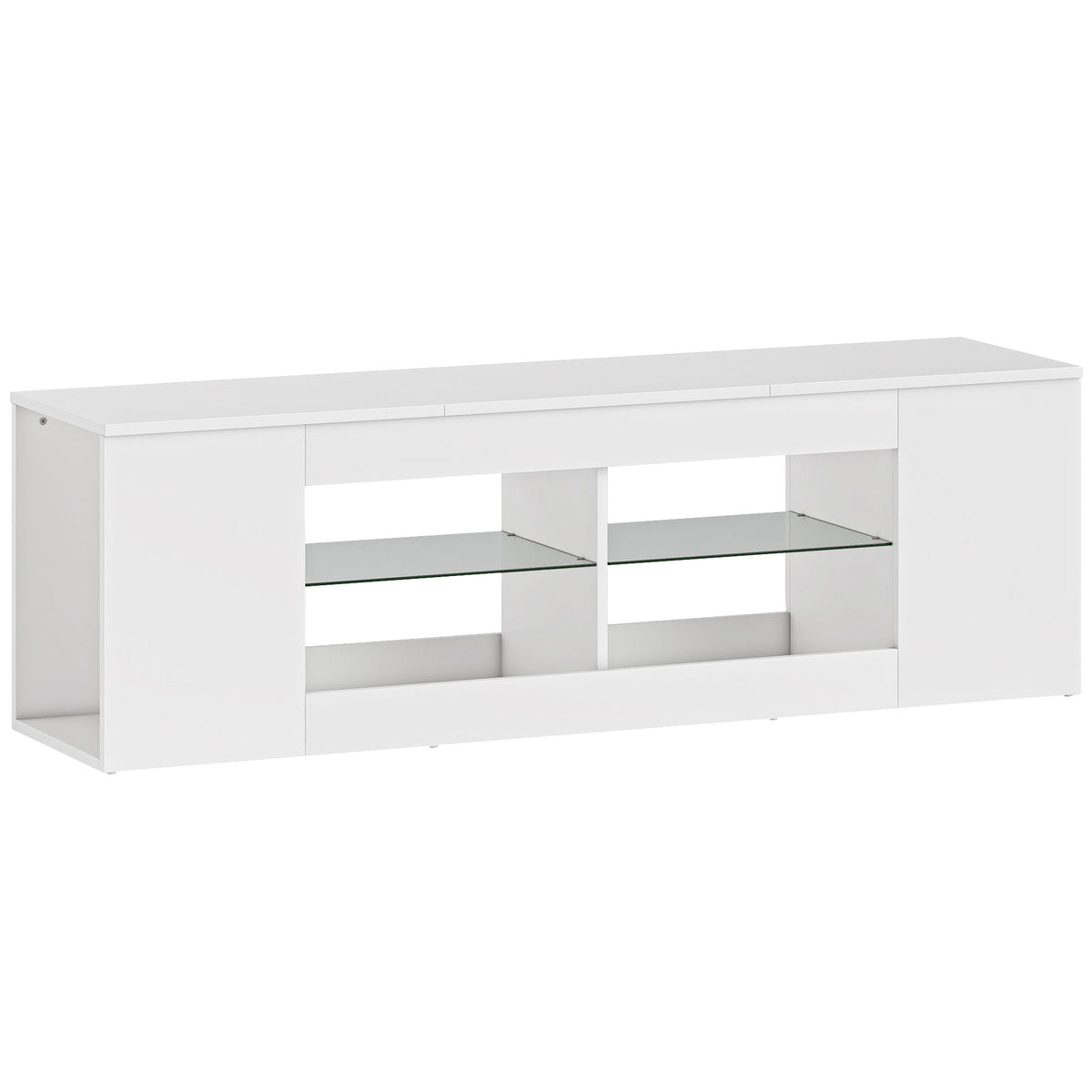 HOMCOM 140 cm TV-Ständer, Fernseh-Kommode, 6 Fächer, 2 Glasregale, Spanplatte, Weiß