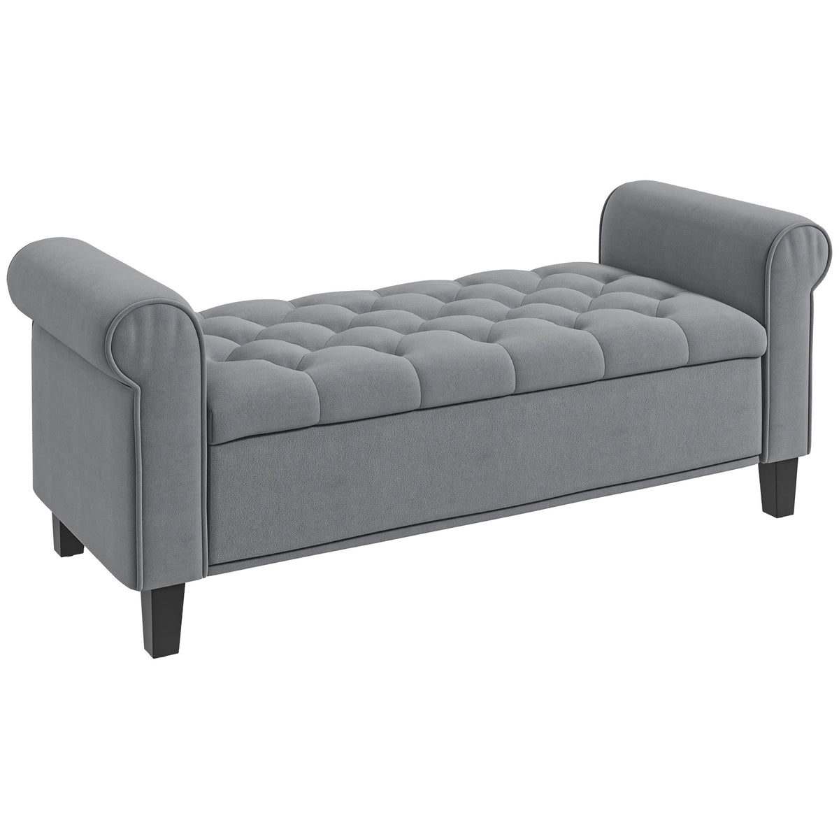 HOMCOM Sitzbank Polsterbank Bettbank, Knopfheftung, Samtoptik, 126 cm x 48,5 cm x 57 cm, Grau