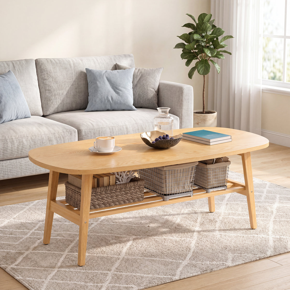 HOMCOM Couchtisch Wohnzimmertisch mit Ablage, Kaffeetisch für Wohnzimmer, Schlafzimmer, 120 x 60 x 42 cm – Produktabbildung 2