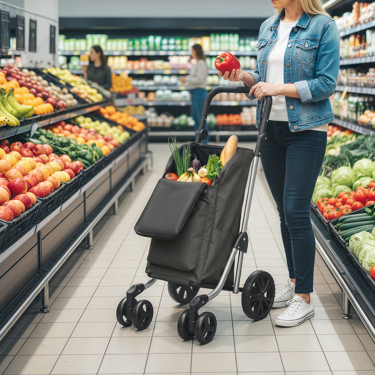 HOMCOM Einkaufstrolley, 46 Liter Tasche, Faltbarer Einkaufswagen mit Kühltasche, verstellbarer Griff – Produktabbildung 2