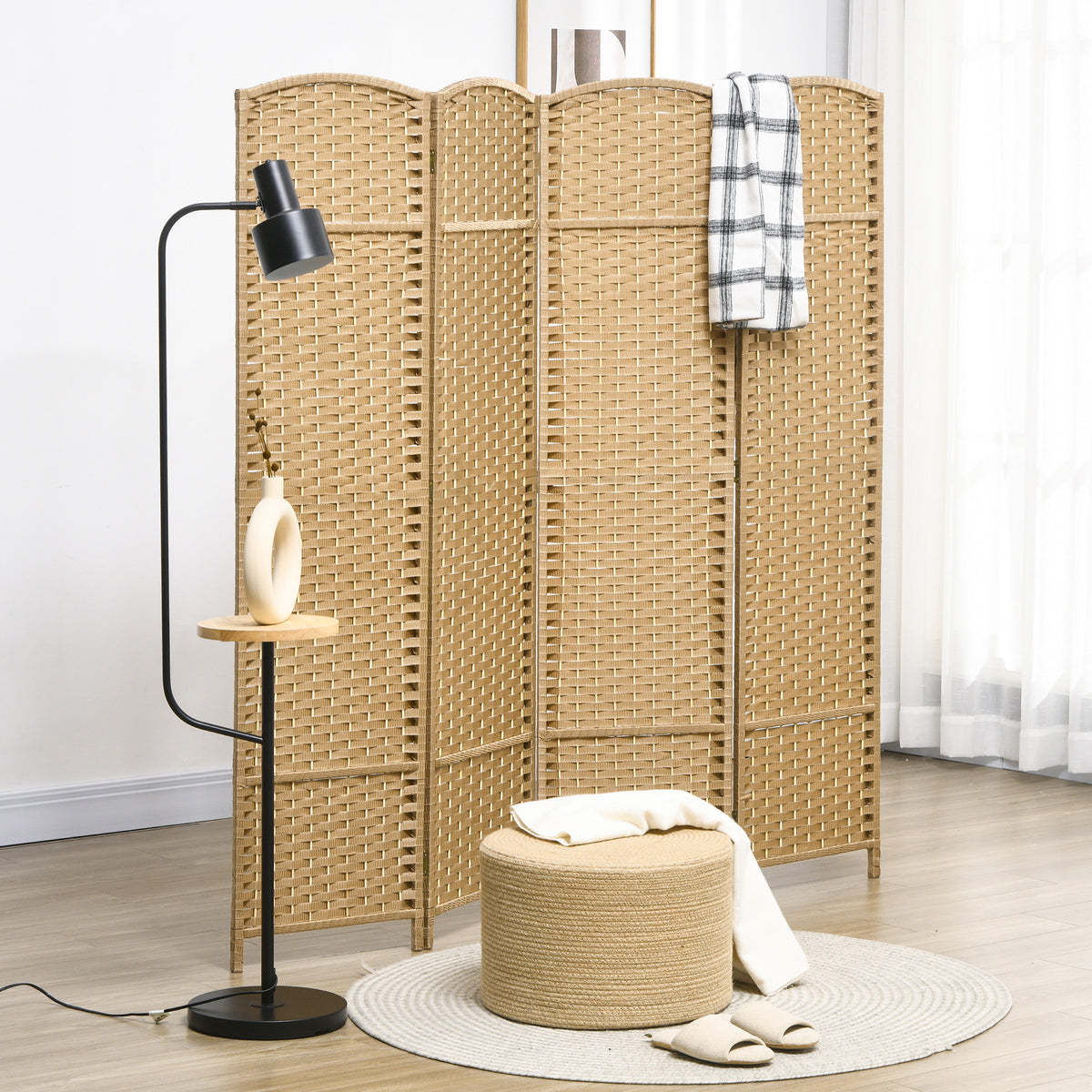 HOMCOM 4-teiliger Raumtrenner, Faltbarer Sichtschutz, Sichtschutzwand für Wohnzimmer, Schlafzimmer – Produktabbildung 2