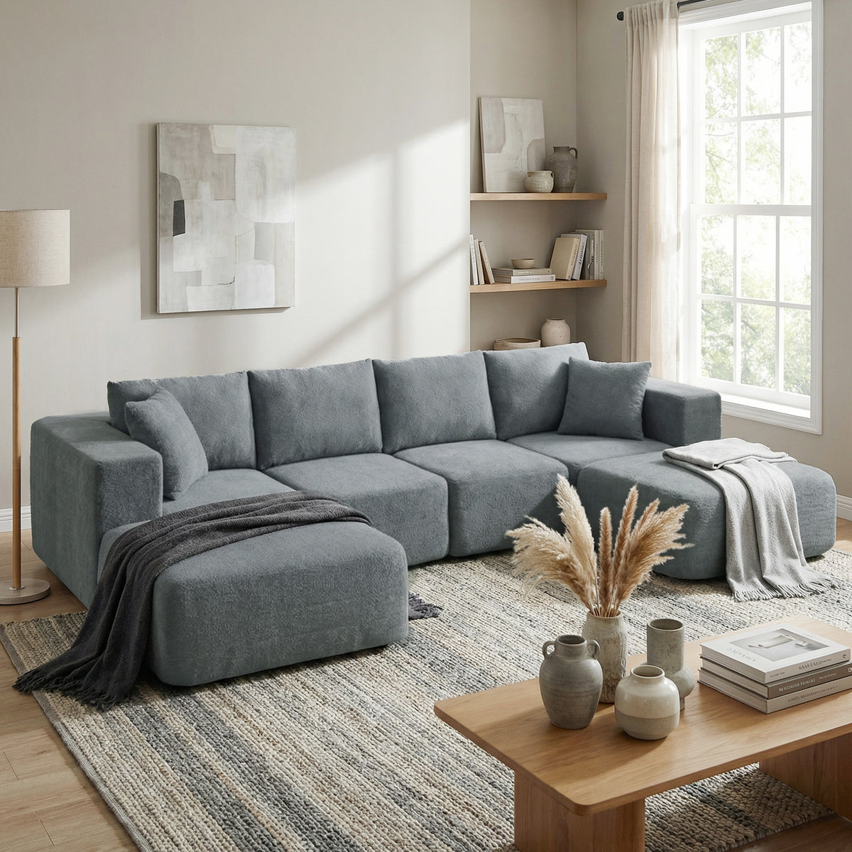 HOMCOM Modulares Ecksofa, U-Form Sofa mit breitem und tiefem Sitz, 2 Hocker, dunkelgrau – Produktabbildung 10