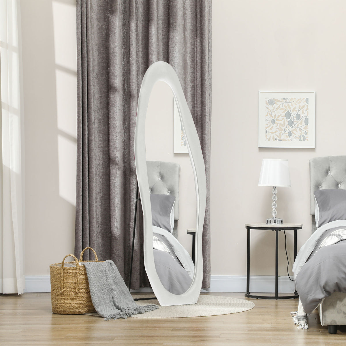 HOMCOM Ganzkörperspiegel, wellige Form, 160 x 50 cm, freistehend, samtartiger Rahmenbezug, Schlafzimmer – Produktabbildung 2