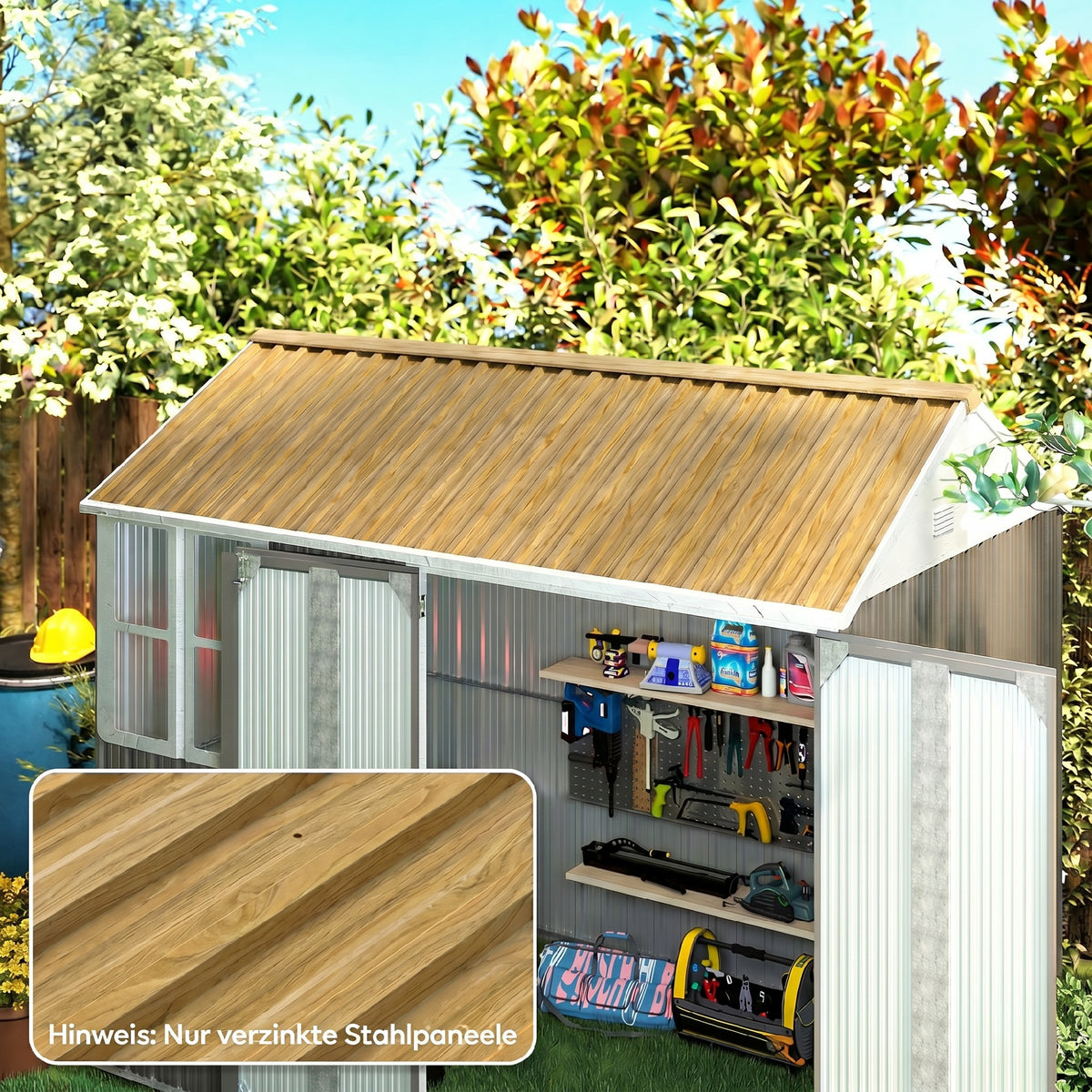 Outsunny 12 Stück Trapezblech 129x45cm 7m² Verzinkt Dachblech 0,25 mm Wetterfest Profilblech Naturholz – Produktabbildung 2