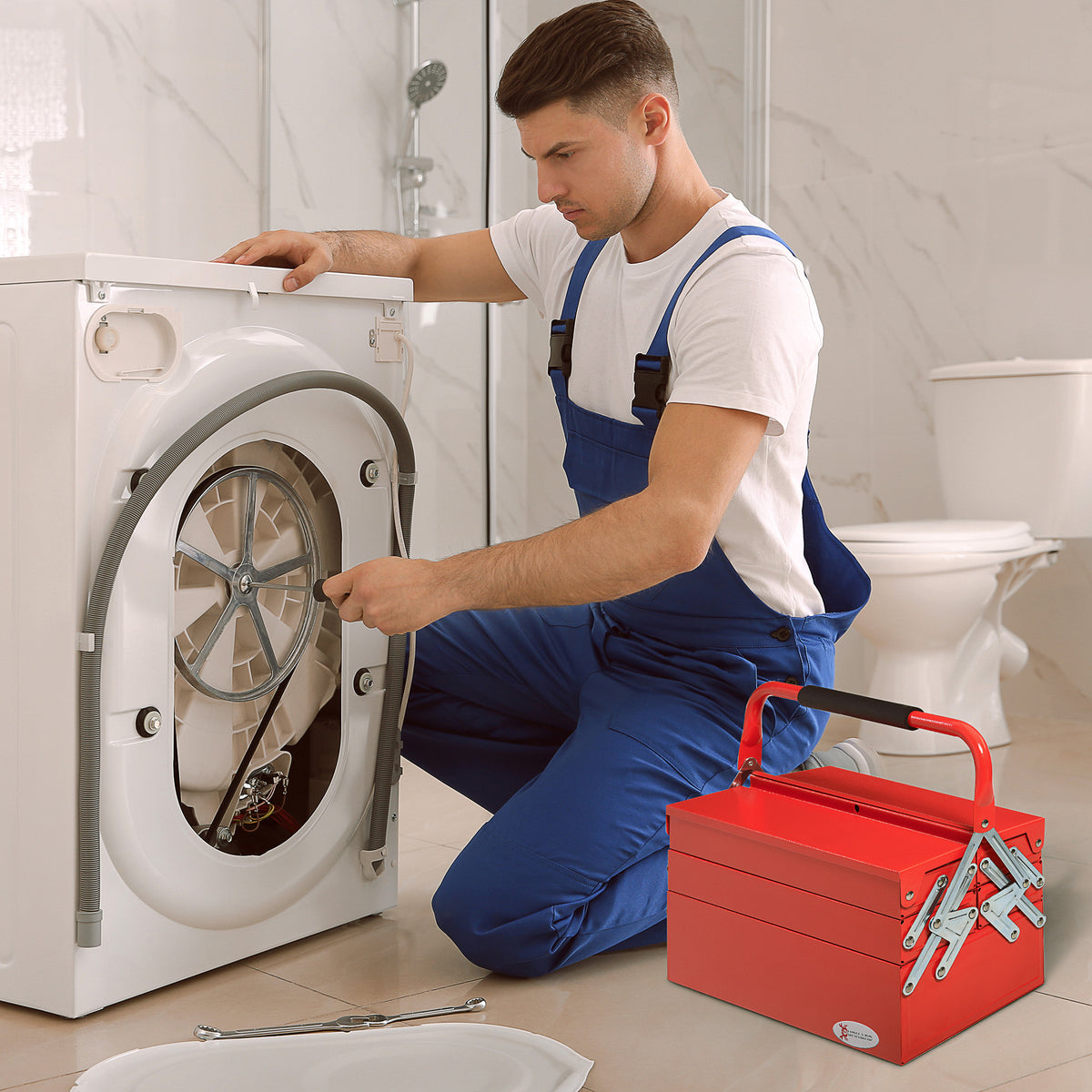Werkzeugkasten Werkzeugkoffer mit 5 Fächern 45 x 20 x 34,5cm Stahl Rot – Produktabbildung 2