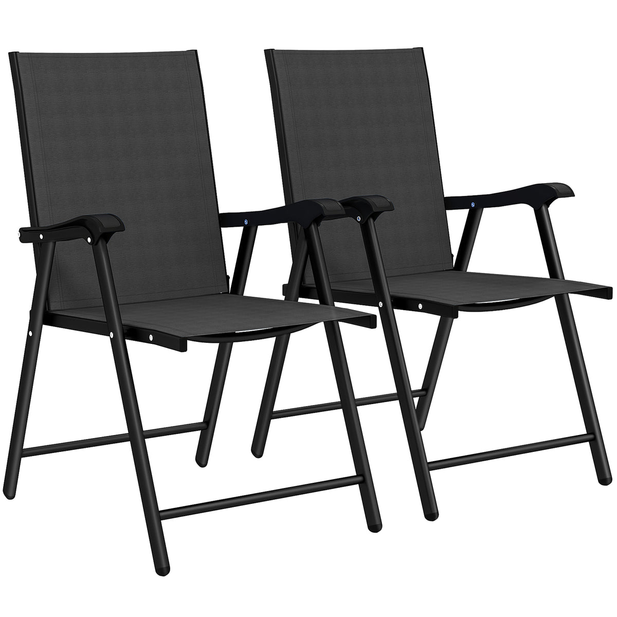 Outsunny 2er-Set Klappstuhl Gartenstuhl klappbar mit hoher Rückenlehne Armlehne Stahl Texteline 58 x 62 x 97