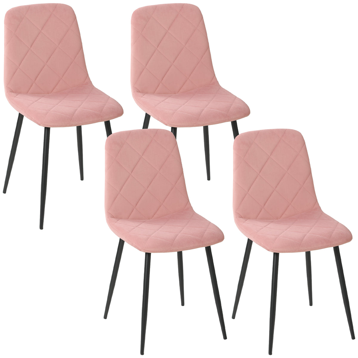 HOMCOM Esszimmerstühle 4er Set Küchenstuhl mit Rückenlehne, Samtoptik, Sessel 45 x 54 x 87 cm Rosa