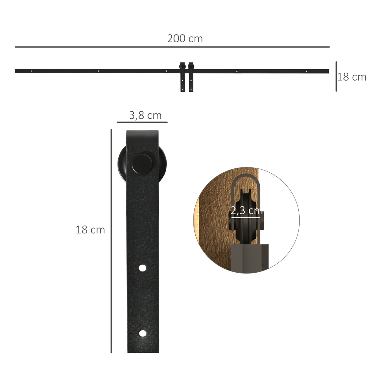 HOMCOM 200 cm Schiebetür Komplettset Schiebetürbeschlag mit Bodenführung, Schiebetür Laufschiene – Produktabbildung 3