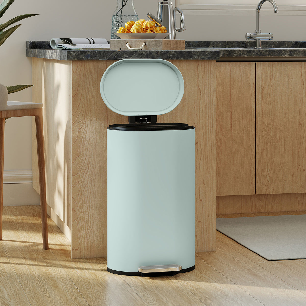 HOMCOM Mülleimer Küche 30 Liter Treteimer mit Soft-Close-Deckel, Pedal aus Metall, Grün, 36,5 X 31 x 61 – Produktabbildung 2
