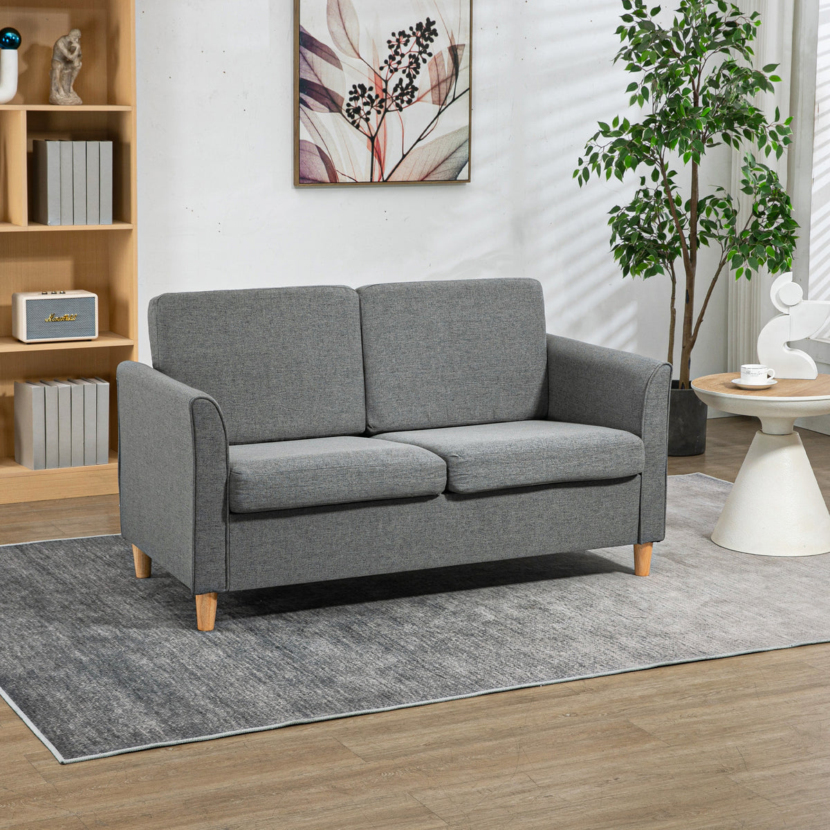 HOMCOM 2 Sitzer Sofa, Couch mit Holzbeine, Leinenoptik, Gepolsterter Polstersofa, Doppelsofa im – Produktabbildung 2