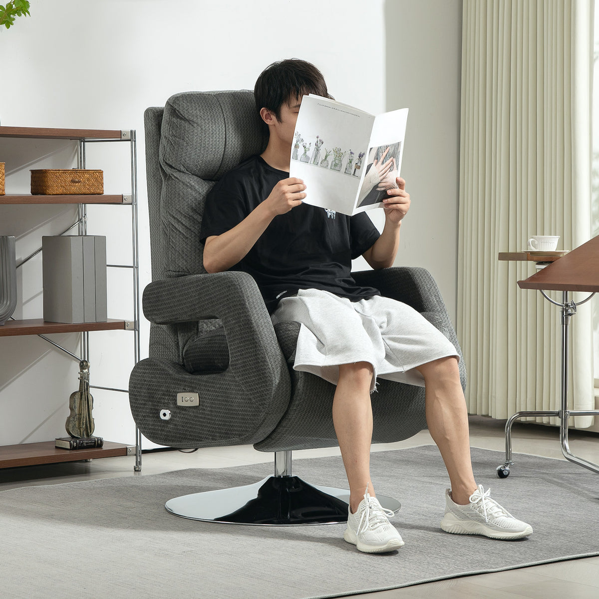 HOMCOM Recliner-Sessel, Elektrischer Polstersessel mit USB-Anschluss und Fußstütze, Samtoptik, drehbar – Produktabbildung 2