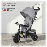 HOMCOM Kinder-Dreirad, Kinderfahrrad, Rückenkorb, Becherhalter, Sonnendach, Metall, Grau – Produktabbildung 3