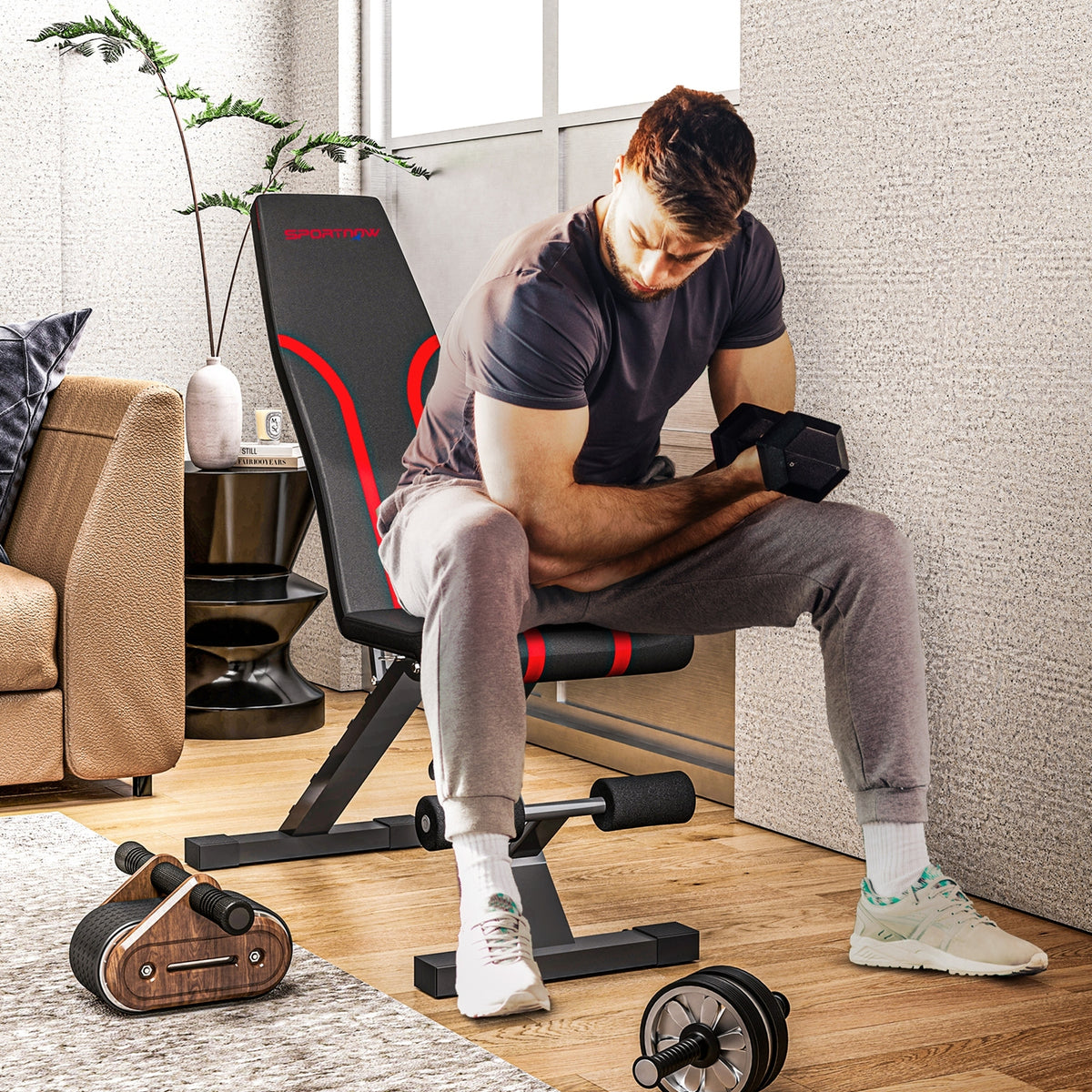 Klappbare Workout-Bank, 6-stufige Rückenlehne, 4-stufiger Sitz, Metall, gepolstert, Schwarz – Produktabbildung 2
