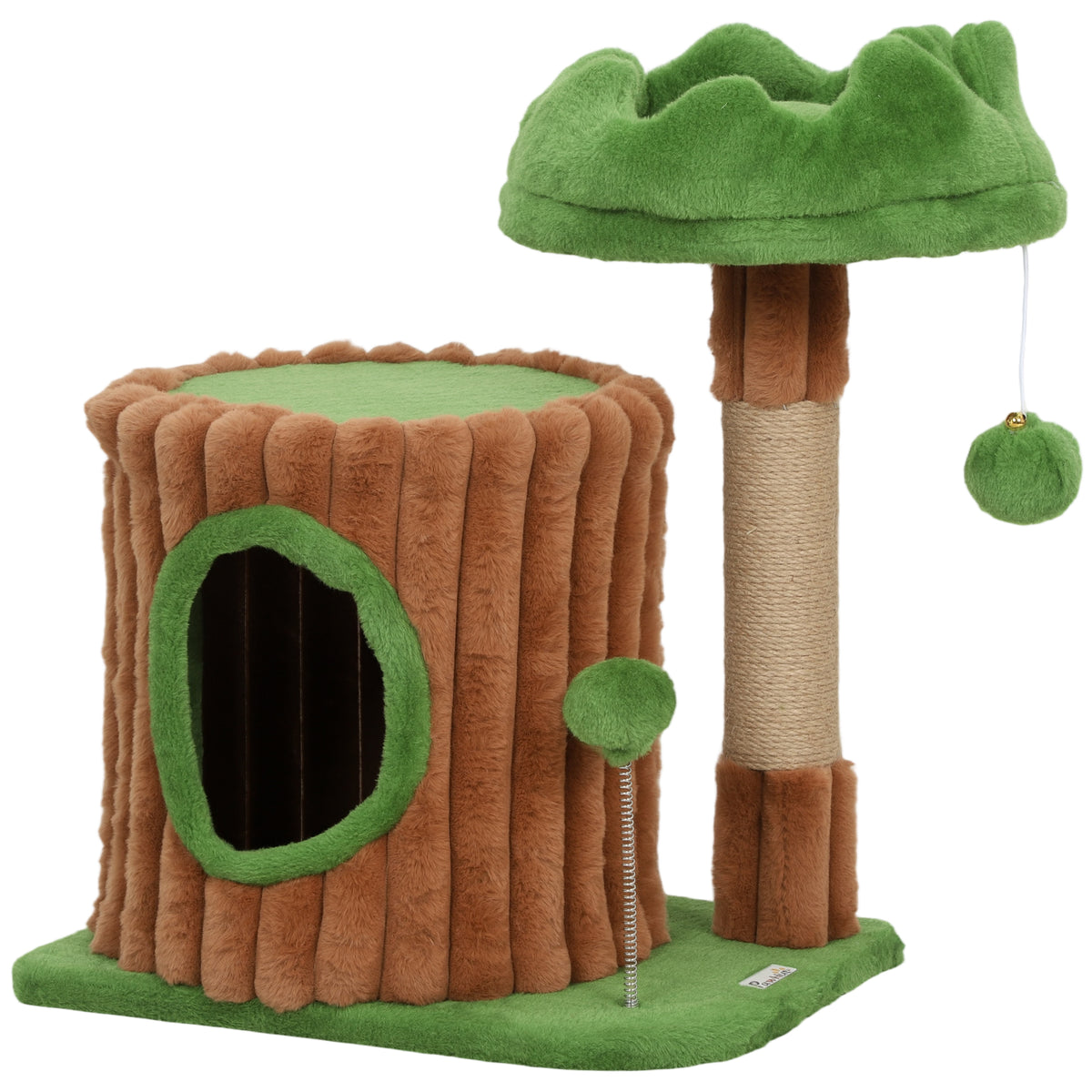 PawHut Kratzbaum 53 cm hoch Katzenbaum mit Höhle, Baumstamm-Design, Jutestämme, 2 Bälle für 1-2 Katzen unter