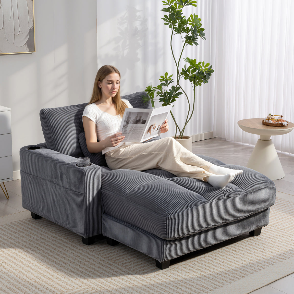 HOMCOM Sofa-Bett mit Kissen, Schaumstoff, zum Bett umwandelbar, Becherhalter, Grau – Produktabbildung 2