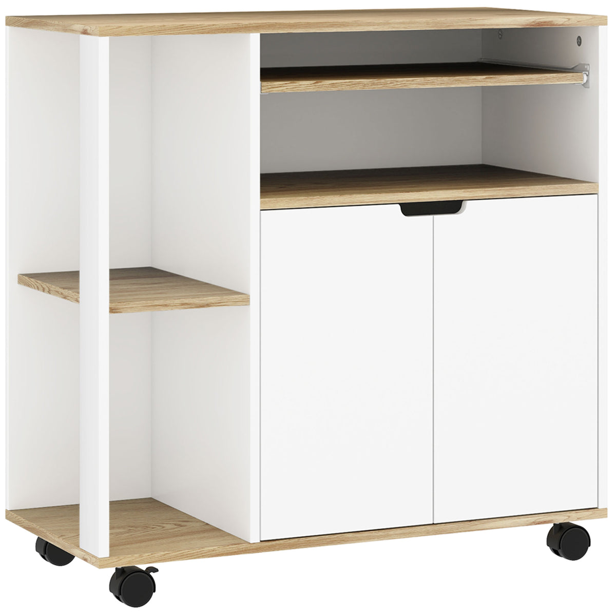 HOMCOM Rollender Küchenwagen mit Stauraum, Schrank, verstellbare Regale, für Küche, Wohnzimmer, Esszimmer
