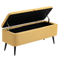 HOMCOM Sitzbank, Sitztruhe, Polsterbank, Leinenoptik, bis 150kg, 101x38,5x44,5 cm, Gelb – Produktabbildung 9