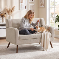HOMCOM 2 Sitzer 118 cm Couch mit Cord-Optik, Knopfheftung Bequeme Modernes Polstersofa mit Holzbeinen – Produktabbildung 8