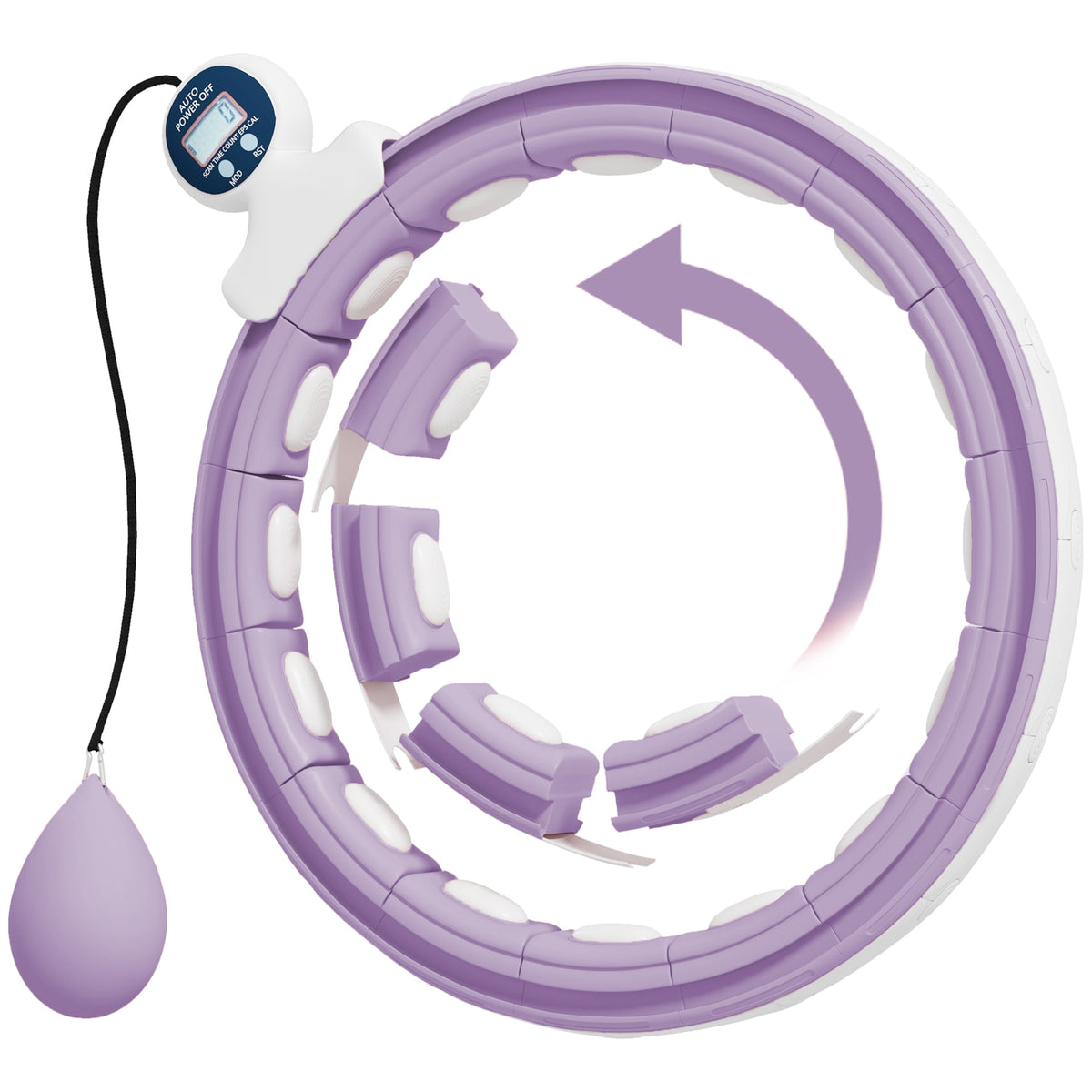 Smart Hula Hoop Reifen Erwachsene mit Gewicht Kugel Zähler 16 Knoten (76-113cm) Violett